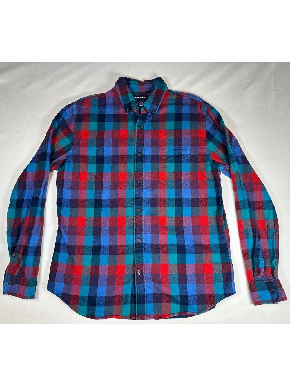 Lands' End Mens Slim Fit Flannel Shirt Size Large 16-16½, Multicolor Plaid
